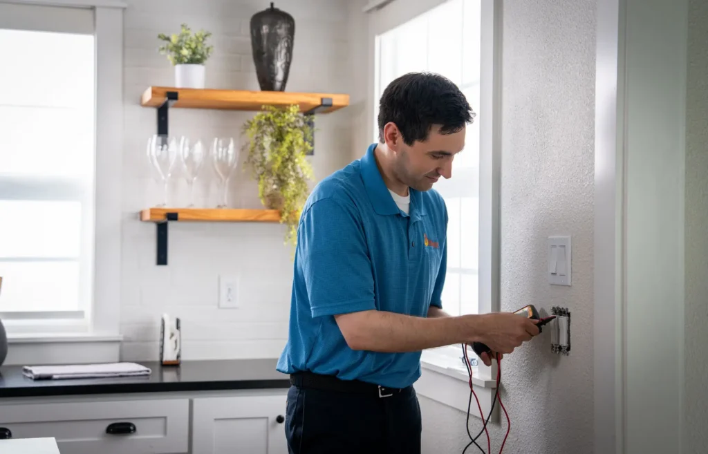 technician installing an electrical outlet
