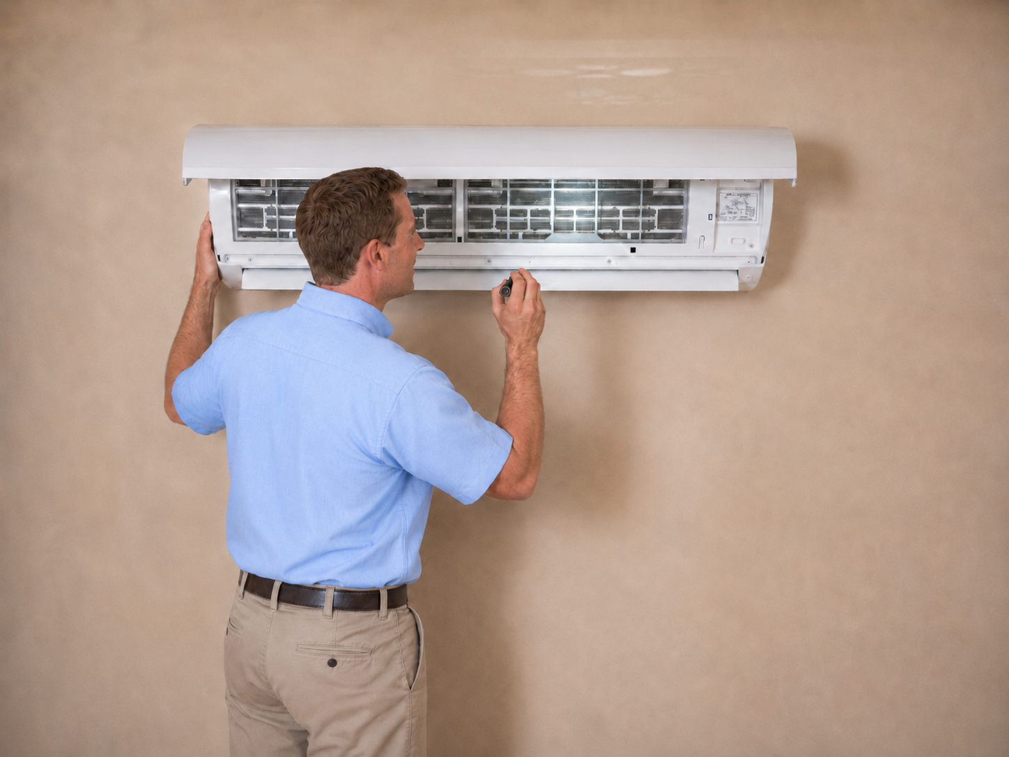 technician installing ductless mini-split system